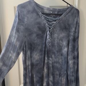 American Eagle Outfitters Navy Long Sleeve Tie Front Blouse